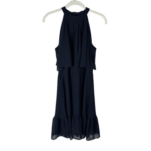 Eliza J Dress Womens Size 4 Tiered Popover Halter Navy Blue Flouncy Sleeveless - Picture 1 of 9